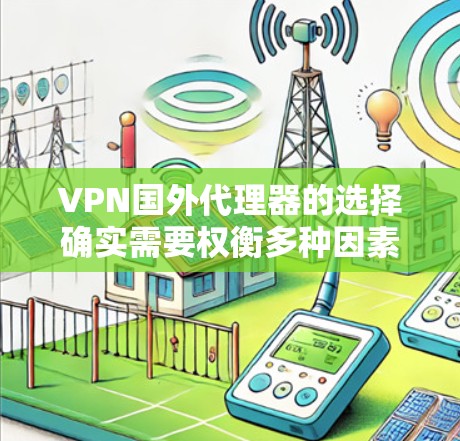 VPN国外代理器的选择确实需要权衡多种因素，包括功能、易用性、支持的设备数量、直播功能、多语言支持以及隐私保护等。以下是一些常见的VPN国外代理器推荐，帮助您选择最适合的工具